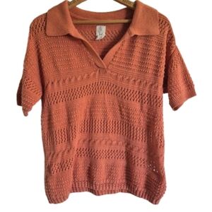 Joie Open Knit Collared Coral Shirt